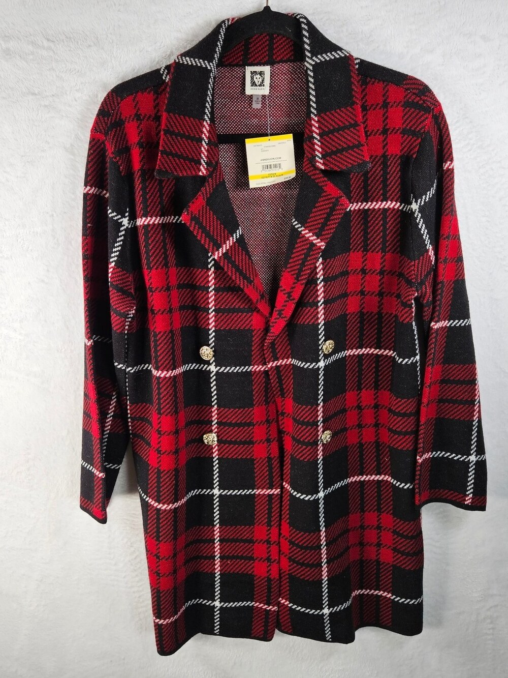 Anne Klein Plaid Sweater Jacket Titian Red Black Women's Size Medium Preppy